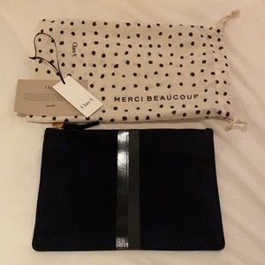 Clare V Classic Flat Navy Suede with Stripes